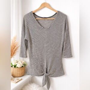 Gyft Lightweight Striped Knit Tie Front Top